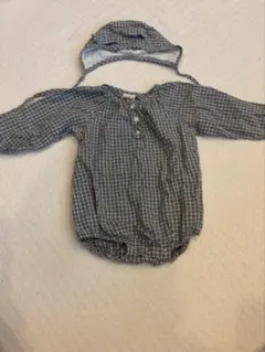 bonbon tailor グレー チェック柄ロンパースSサイズ耳付き帽子あり