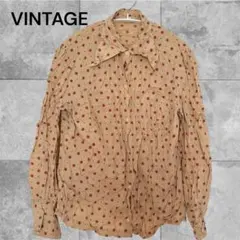 VINTAGE 70s 花柄シャツ ベージュ ユーロ古着 デカ襟 レトロ 昭和