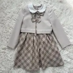 キャサリンコテージ 130 ワンピース ノーカラーボレロ チェック ベージュ