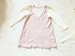 キッズ　ワンピース　ピンク　チェック柄　長袖　100