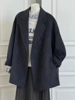 ダークグレー ダブルブレスト ピーコート