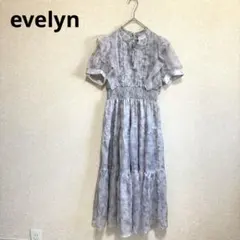 evelyn ラメフリル花柄ワンピース リボン 透け感 マキシ丈 ブルー F