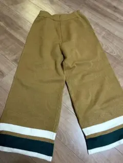 美品　ムルーア　ブラウン ワイドパンツ Fサイズ ストライプ　ニットパンツ