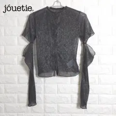 【美品】ジュエティ　プリーツラメシアーカーデ　黒　M