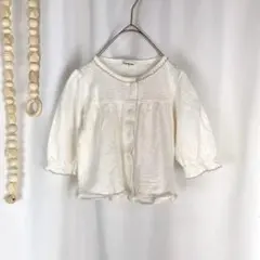 美品 カットソー カーディガン 薄手 フリル 白 グレー 70 df666