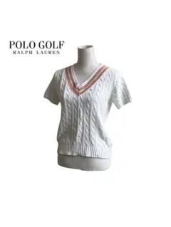 ★ ラルフローレン　ゴルフ　ケーブル編み　ニット　配色　Vネック　半袖　セーター