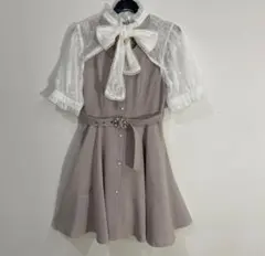 ROJITAライトグレイッシュピンク半袖 ミニワンピース リボン付き地雷系量産型