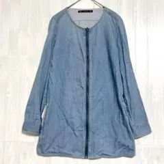 ZARA ザラ　ノーカラーフルジップデニムチュニック　S 薄手