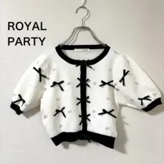 【美品】ROYAL PARTY ビジューエンブレムリボンカーディガン ショート丈のサムネイル