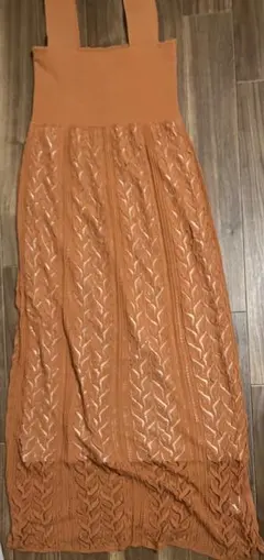 LAGUNAMOON ロングワンピースニット　リーフ　オレンジ S