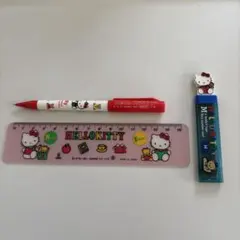 ハローキティ　1990年〜　消しゴム付シャーペンものさし芯ケース　文具セット