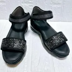 【美品】Fin フィン グリッターベルトスポーツサンダル ブラック Sサイズ