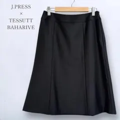 美品【ジェイプレス】膝丈フレアスカート Aライン フォーマル ブラック M