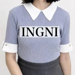 INGNI 配色襟付半袖ニット　トップス　パール　上品　華やか　きれいめのサムネイル