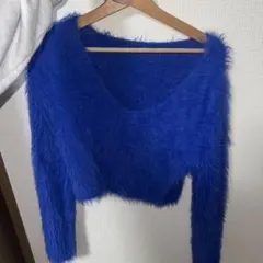 青ニット　トップス　もこもこ　ギャル