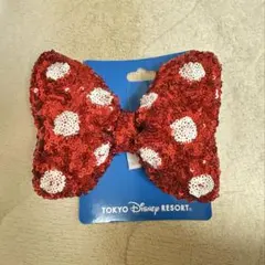 ディズニー　スパンコール　ヘアリボン　レッド　赤
