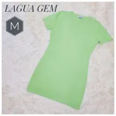 【美品】LAGUA GEM サマーニットワンピ グリーン 細見え ラグアジェム