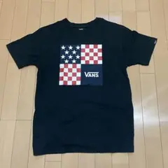 VANS アメリカ国旗 チェッカーパターン Tシャツ　古着　黒　バンズ　半袖