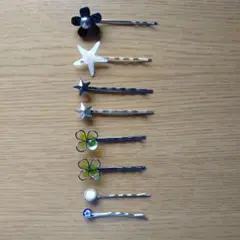 ミニ ヘアピン 花 星 モチーフ 飾り石 短め ヘアピン まとめ売り