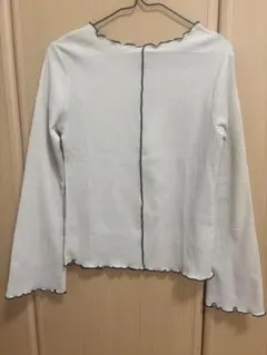 ホワイト 長袖トップス バイカラー フリーサイズ シアー 白