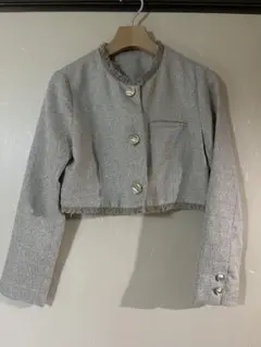 【美品】archives アルシーヴ ショート丈 ツイード調 フリンジジャケットのサムネイル