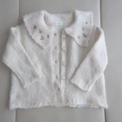 【未着用】mamaraku 刺繍付きカーディガン クリーム色　100cm