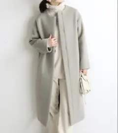 IENA グレー ノーカラー ウールコート