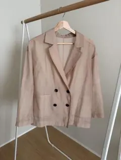 美品 GU ベージュ ダブルブレスト テーラードジャケット シースルー