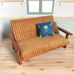 ハンドメイド☆ミニチュア 2人掛けコーデュロイソファ キャラメル