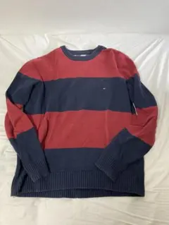 TOMMY HILFIGER 赤紺ストライプニット L