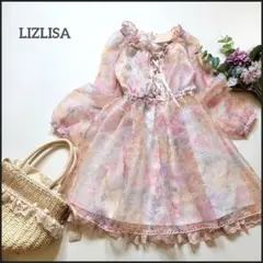 リズリサ●新品未使用タグ付き♪リボン編み上げ花柄×レースお姫様ドレスワンピース