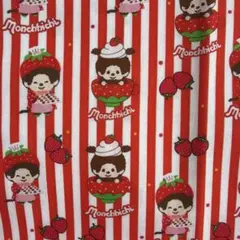 残2 モンチッチ 赤 ボーダー 生地 レトロポップ