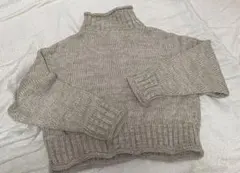 ベージュ ハイネック ショート丈ニット
