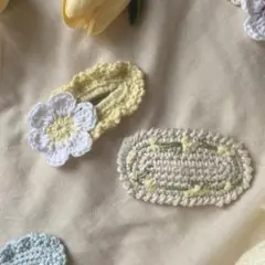 《cpf−04》お花のヘアクリップ イエロー 2個セット 編み物 ハンドメイド