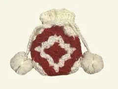 ハンドメイド　編み物　かぎ針編み　巾着　ポーチ　赤×白