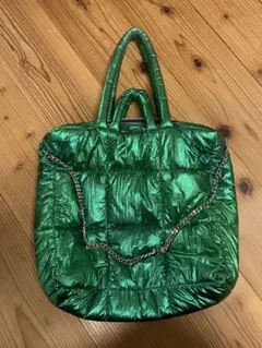メタリックグリーン キルティングトートバッグ