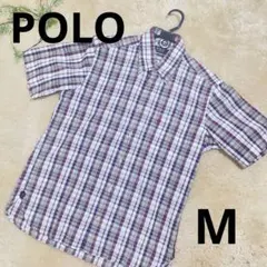 POLO メンズ半袖　チェックシャツ Mサイズ マルチカラー綿100%
