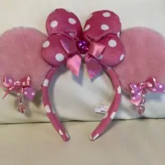 ミニー　カチューシャ　ピンクイヤリング