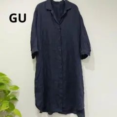 GU ジーユー　リネンワンピース　シャツワンピース　リネン　羽織り　M　ネイビー