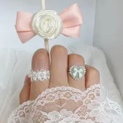 リボンとレースのリングセット(グリーン)