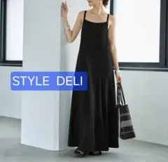 スタイルデリ　伸縮ジョーゼットのカーヴィージャンパースカート　02　ブラック