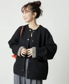 値下げ✴︎FREAKS STORE裏配色スナップニットカーディガン　ブラック