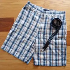 TOMMY HILFIGER チェック柄ショートパンツ ベルト付