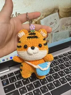 可愛い トラ 虎 あみぐるみ ハンドメイド リップケース／印鑑ケース