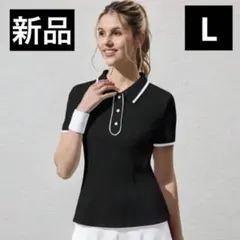 【新品/Lサイズ】レディース 可愛い ゴルフウェア 半袖 ポロシャツ ブラック