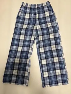 H&M ブルー・ホワイト チェック柄 ロングパンツ