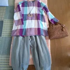 goldenBear チェック柄 五分袖チュニック