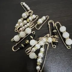 パールビーズ安全ピンブローチセット(4 pcs )