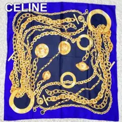 未使用 CELINE セリーヌ シルクスカーフ チェーン 金具 マカダム