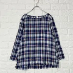 ✨【JM,Factory】M 青系 プルオーバーブラウス チェック柄 日本製